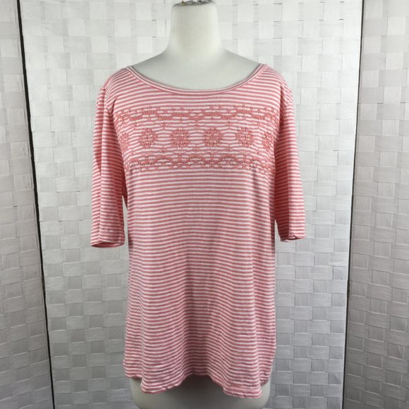 Talbots Peach/White Striped Cotton Top, Size Large - Picture 1 of 4